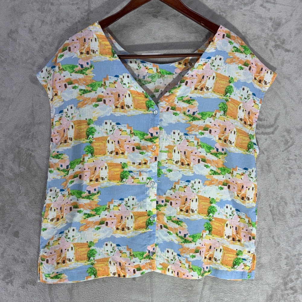 Cynthia Rowley Greek Isle Linen Blend Button Back Blouse Size L - Picture 4 of 8